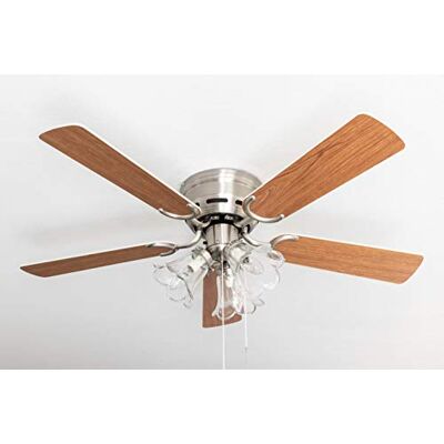 Pepeo Kisa Plafondventilator met verlichting ventilator met trekschakelaar in zilver met witte omkeerbare bladen en esdoornhoutlook, diameter 105 cm (geborsteld nikkel, Pepeo Kisa Plafondventilator met verlichting ventilator met trekschakelaar in zilver met witte omkeerbare bladen en esdoornhoutlook, diameter 105 cm (geborsteld nikkel,