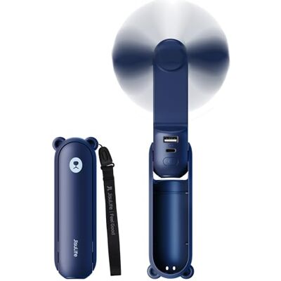 JISULIFE Handventilator, mini-ventilator, 3-in-1, USB-batterij, kleine ventilatoren, stille draagbare ventilator, werkt op batterijen, 14-21 uur, met powerbank, zaklampfunctie, voor vrouwen en kinderen, blauw JISULIFE Handventilator, mini-ventilator, 3-in-1, USB-batterij, kleine ventilatoren, stille draagbare ventilator, werkt op batterijen, 14-21 uur, met powerbank, zaklampfunctie, voor vrouwen en kinderen, blauw