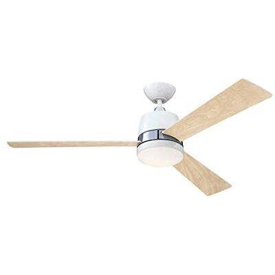 Westinghouse Lighting 73038 Moderne Tristan plafondventilator en afstandsbediening, 132 cm, wit met accenten geborsteld nikkel en mat opaalglas Westinghouse Lighting 73038 Moderne Tristan plafondventilator en afstandsbediening, 132 cm, wit met accenten geborsteld nikkel en mat opaalglas
