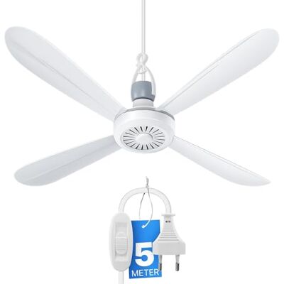 Bestlivings Mobiele plafondventilator wit (XXL kabel 5 m) met stopcontact en schakelaar, 220V-240V/5W, Ø 40cm Bestlivings Mobiele plafondventilator wit (XXL kabel 5 m) met stopcontact en schakelaar, 220V-240V/5W, Ø 40cm
