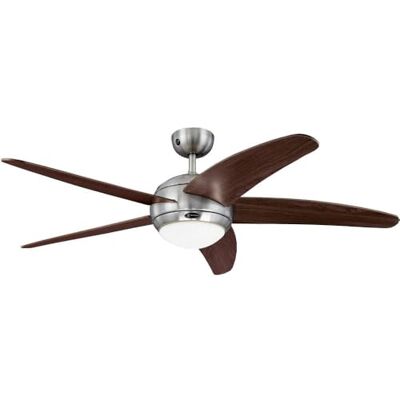 Westinghouse Bendan 72557 plafondventilator met enkel licht en vijf vleugels, zijdeglans verchroomd met opaal melkglas, 132 cm Westinghouse Bendan 72557 plafondventilator met enkel licht en vijf vleugels, zijdeglans verchroomd met opaal melkglas, 132 cm