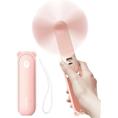 JISULIFE Draagbare ventilator met powerbank, 4500 mAh, max. 37 uur batterijduur, persoonlijke draagbare handventilator, stroomvoorziening via USB, opvouwbaar en stil, mini-oplaadbaar, roze JISULIFE Draagbare ventilator met powerbank, 4500 mAh, max. 37 uur batterijduur, persoonlijke draagbare handventilator, stroomvoorziening via USB, opvouwbaar en stil, mini-oplaadbaar, roze