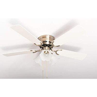 Pepeo Kisa Plafondventilator met verlichting Ventilator met messing trekschakelaar met witte omkeerbare bladen en esdoornhoutlook, diameter 105 cm (kleur: messing, Pepeo Kisa Plafondventilator met verlichting Ventilator met messing trekschakelaar met witte omkeerbare bladen en esdoornhoutlook, diameter 105 cm (kleur: messing,