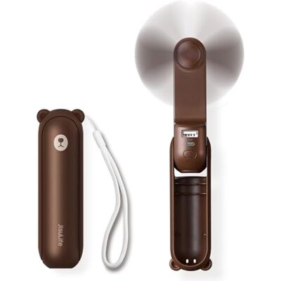 JISULIFE Draagbare mini-ventilator, 3-in-1 handventilator, oplaadbare zakventilator, werkt op batterijen, 14-21 uur werktijd met powerbank, zaklampfunctie, bruin JISULIFE Draagbare mini-ventilator, 3-in-1 handventilator, oplaadbare zakventilator, werkt op batterijen, 14-21 uur werktijd met powerbank, zaklampfunctie, bruin