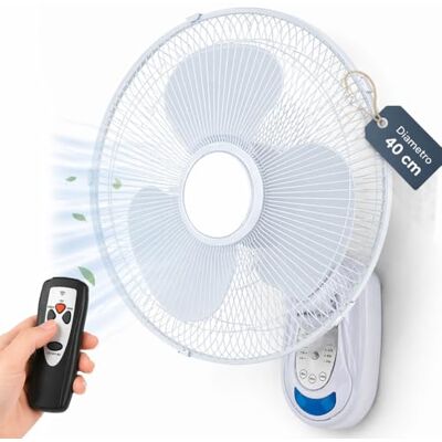 BAKAJI Wandventilator met afstandsbediening en rooster van 40 cm en 3 selecteerbare snelheden, wandkoeler met 5 bladen, 65 watt vermogen met automatische zijoscillatie BAKAJI Wandventilator met afstandsbediening en rooster van 40 cm en 3 selecteerbare snelheden, wandkoeler met 5 bladen, 65 watt vermogen met automatische zijoscillatie