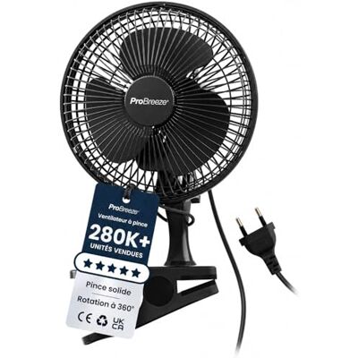 Pro Breeze Mini ventilator met clip 2 snelheidsniveaus, 15 cm, sterke + stabiele klem ideaal als tafelventilator op kantoor of thuis in de slaapkamer Zwart Pro Breeze Mini ventilator met clip 2 snelheidsniveaus, 15 cm, sterke + stabiele klem ideaal als tafelventilator op kantoor of thuis in de slaapkamer Zwart