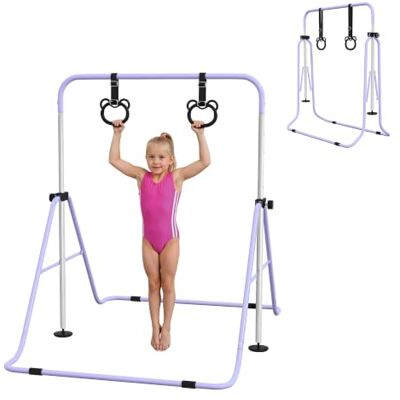 HOMCOM Turnstang voor kinderen, in hoogte verstelbaar, 88-128 cm, paars Horizontale stang, opvouwbare gymnastiekuitrusting, met gymnastiekringen HOMCOM Turnstang voor kinderen, in hoogte verstelbaar, 88-128 cm, paars Horizontale stang, opvouwbare gymnastiekuitrusting, met gymnastiekringen