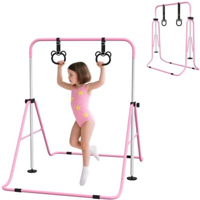 HOMCOM Turnstang voor kinderen, in hoogte verstelbaar, 88-128 cm, roze Horizontale stang, opvouwbare gymnastiekuitrusting, met gymnastiekringen HOMCOM Turnstang voor kinderen, in hoogte verstelbaar, 88-128 cm, roze Horizontale stang, opvouwbare gymnastiekuitrusting, met gymnastiekringen