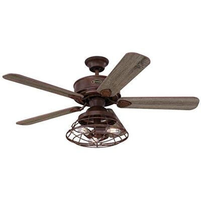 Westinghouse Lighting 7220540 Barnett plafondventilator voor binnen, 122 cm, van blank hout, led-verlichtingsset met kooilampenkap, afstandsbediening inbegrepen Westinghouse Lighting 7220540 Barnett plafondventilator voor binnen, 122 cm, van blank hout, led-verlichtingsset met kooilampenkap, afstandsbediening inbegrepen