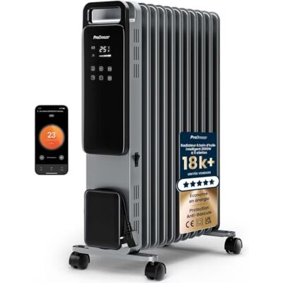 Pro Breeze Smart Oliegevulde radiator met 11 vinnen, 2500 W, met digitaal display en intelligente wifi-app, thermostaat, 24-uurs timer, 3 warmtemodi, kinderslot Pro Breeze Smart Oliegevulde radiator met 11 vinnen, 2500 W, met digitaal display en intelligente wifi-app, thermostaat, 24-uurs timer, 3 warmtemodi, kinderslot