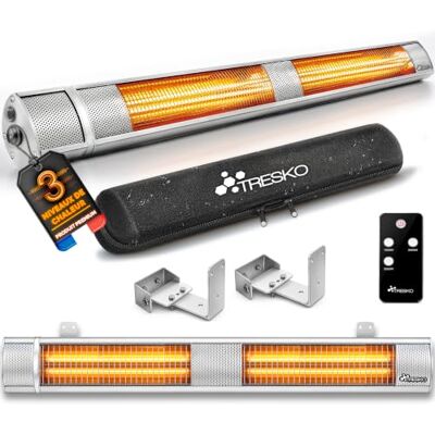 TRESKO Infraroodverwarming voor buiten, 3000 W, terrasverwarming, wandverwarming, helling, afstandsbediening, 3 standen, binnen en buiten (zilver) TRESKO Infraroodverwarming voor buiten, 3000 W, terrasverwarming, wandverwarming, helling, afstandsbediening, 3 standen, binnen en buiten (zilver)