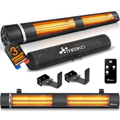 TRESKO Infrarood warmtestraler, 3000 W, met afstandsbediening, warmtestraler, terras, elektrisch met 3 warmtestanden, terrasstraler, voor binnen en buiten, wand-warmtestraler, infraroodstraler, luiertafel TRESKO Infrarood warmtestraler, 3000 W, met afstandsbediening, warmtestraler, terras, elektrisch met 3 warmtestanden, terrasstraler, voor binnen en buiten, wand-warmtestraler, infraroodstraler, luiertafel