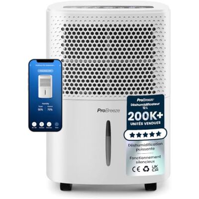 Pro Breeze Luchtontvochtiger, stil, 12 l/dag, vochtabsorberend, 40 dB, tank 1,8 l, continue afvoer, timer 24 uur, 3 modi, ideaal tegen vocht en schimmel Pro Breeze Luchtontvochtiger, stil, 12 l/dag, vochtabsorberend, 40 dB, tank 1,8 l, continue afvoer, timer 24 uur, 3 modi, ideaal tegen vocht en schimmel