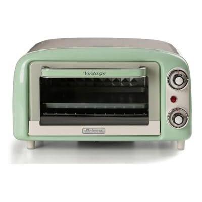 Ariete 3919 Vintage elektrische oven, 800 W, inhoud 10 l, dubbel glas, retro, groen Ariete 3919 Vintage elektrische oven, 800 W, inhoud 10 l, dubbel glas, retro, groen
