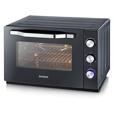 Severin XXL bak- en toaststoffen met circulatiefunctie, oven met grillrooster, bakplaat, draaispit en pizzasteen, veelzijdige heteluchtoven met 60 liter capaciteit, 2.200 W, zwart, TO2073 Severin XXL bak- en toaststoffen met circulatiefunctie, oven met grillrooster, bakplaat, draaispit en pizzasteen, veelzijdige heteluchtoven met 60 liter capaciteit, 2.200 W, zwart, TO2073