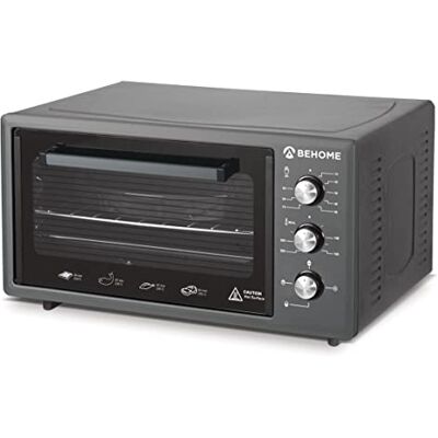 BEHOME Elektrische oven, geventileerd, 48 liter, met braadpan, zelfreinigend en geëmailleerd, temperatuur tot 320 graden, dubbel glas met binnenlicht en timer, 2 platen en 1 rooster (grijs) BEHOME Elektrische oven, geventileerd, 48 liter, met braadpan, zelfreinigend en geëmailleerd, temperatuur tot 320 graden, dubbel glas met binnenlicht en timer, 2 platen en 1 rooster (grijs)