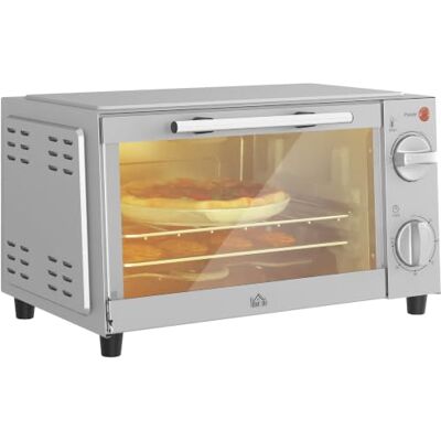 HOMCOM Mini-oven, 9 l, 750 W, 100-230 °C, 60 minuten, zilverkleurig Inclusief: rooster, mini-oven, glas, ruimtebesparend, pizzaoven HOMCOM Mini-oven, 9 l, 750 W, 100-230 °C, 60 minuten, zilverkleurig Inclusief: rooster, mini-oven, glas, ruimtebesparend, pizzaoven