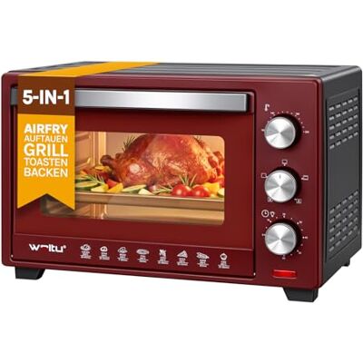 WOLTU Mini-oven, 28 l, 1600 W, 100-230 °C, timer 0-60 min, 3 kookmodi, kookplaat, rooster, braadpan, voor bakken, braden, ontdooien, opwarmen, zwart + rood WOLTU Mini-oven, 28 l, 1600 W, 100-230 °C, timer 0-60 min, 3 kookmodi, kookplaat, rooster, braadpan, voor bakken, braden, ontdooien, opwarmen, zwart + rood