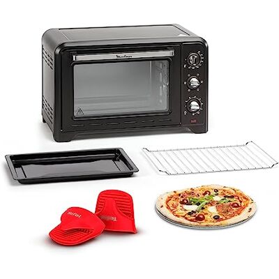 Moulinex Opzetoven 33 l, convectie, piekconvectie, 6 kookmodi, thermostaat instelbaar tot 240 °C, timer 120 min, omkeerbaar rooster, siliconen pannenlappen, Optimo zwart OX464811 Moulinex Opzetoven 33 l, convectie, piekconvectie, 6 kookmodi, thermostaat instelbaar tot 240 °C, timer 120 min, omkeerbaar rooster, siliconen pannenlappen, Optimo zwart OX464811