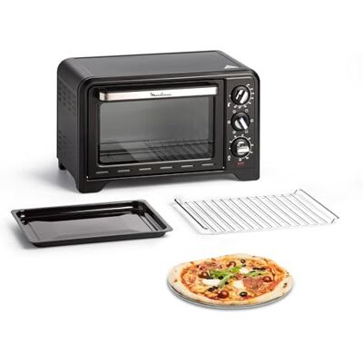 Moulinex Elektrische tafeloven 19 L, Compact, Ventilatorondersteuning, 6 kookstanden, Regelbare thermostaat tot 240°C, Timer 120 min, Omkeerbaar rooster, Snipperafzuiging, Optimo zwart OX444810 Moulinex Elektrische tafeloven 19 L, Compact, Ventilatorondersteuning, 6 kookstanden, Regelbare thermostaat tot 240°C, Timer 120 min, Omkeerbaar rooster, Snipperafzuiging, Optimo zwart OX444810