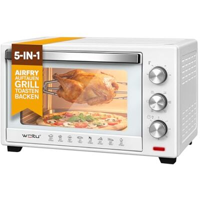 WOLTU Elektrische tafeloven 32 l, mini-oven 1600 W, broodroosteroven met Timer 60 minuten, temperatuur 100-230 °C, 1600 W, deur met dubbele beglazing, wit WOLTU Elektrische tafeloven 32 l, mini-oven 1600 W, broodroosteroven met Timer 60 minuten, temperatuur 100-230 °C, 1600 W, deur met dubbele beglazing, wit