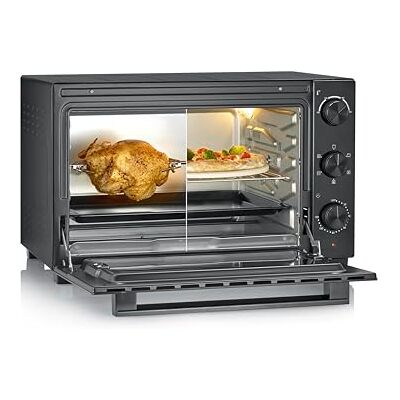 Severin Mini-oven 46 liter met pizzasteen en draaispies, staande oven 1800 W, elegant design, elektrisch met 120 minuten timer, zwart, TO 9025 Severin Mini-oven 46 liter met pizzasteen en draaispies, staande oven 1800 W, elegant design, elektrisch met 120 minuten timer, zwart, TO 9025
