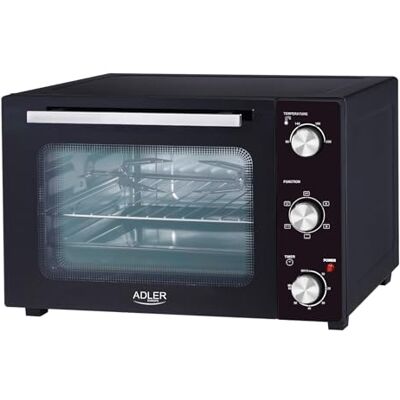 Adlereurope Adler Elektrische oven 35 liter AD 6025, temperatuurregeling 90-230 °C, convectie- en braadfunctie, 60 minuten timer, rooster en dienblad inbegrepen, zwart Adlereurope Adler Elektrische oven 35 liter AD 6025, temperatuurregeling 90-230 °C, convectie- en braadfunctie, 60 minuten timer, rooster en dienblad inbegrepen, zwart