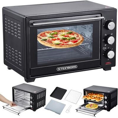 Steinborg Mini-oven 25 liter pizzaoven 3-in-1 oven mini-oven mini-oven kruimelplaat boven- en zoolwarmte convectie timer 60 minuten 1600 watt Steinborg Mini-oven 25 liter pizzaoven 3-in-1 oven mini-oven mini-oven kruimelplaat boven- en zoolwarmte convectie timer 60 minuten 1600 watt