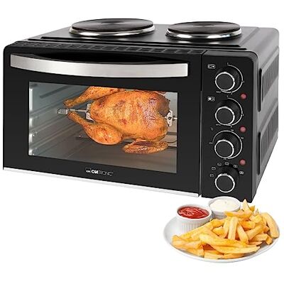 Clatronic ® KK 3786 Mini-oven met kookplaten en draaispies, 28 liter tegelijkertijd bakken en bakken, 100 °C tot 230 °C, mini-elektrische oven, 3100 W, inclusief Clatronic ® KK 3786 Mini-oven met kookplaten en draaispies, 28 liter tegelijkertijd bakken en bakken, 100 °C tot 230 °C, mini-elektrische oven, 3100 W, inclusief