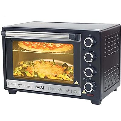 BAKAJI Elektrische oven met ventilatie, inhoud 48 liter, vermogen 2000 W, temperatuur tot 230 graden, 4 functies met binnenlicht, timerfunctie BAKAJI Elektrische oven met ventilatie, inhoud 48 liter, vermogen 2000 W, temperatuur tot 230 graden, 4 functies met binnenlicht, timerfunctie
