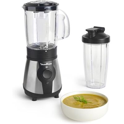 Moulinex Blend&Go LM1B1D 300 W Smoothie Mixer met 750 ml kunststof kruik incl. een draagbare 750 ml fles, 4 afneembare messen, roestvrijstalen afwerking Moulinex Blend&Go LM1B1D 300 W Smoothie Mixer met 750 ml kunststof kruik incl. een draagbare 750 ml fles, 4 afneembare messen, roestvrijstalen afwerking