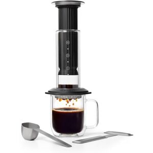 AeroPress Premium French Press All-in-One koffiezetapparaat van glas, roestvrij staal en aluminium, handmatige espressomachine, 2 minuten infusie voor minder bitterheid en meer smaak, zwart AeroPress Premium French Press All-in-One koffiezetapparaat van glas, roestvrij staal en aluminium, handmatige espressomachine, 2 minuten infusie voor minder bitterheid en meer smaak, zwart
