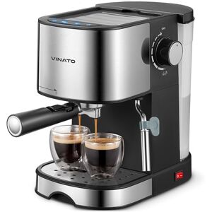 VINATO Espressomachine, espresso- en cappuccinomachine met 15 bar met snelverwarmingsfunctie, koffiezetapparaat met melkopschuimer en stoomstaaf, dubbele uitlaat filterhouder en VINATO Espressomachine, espresso- en cappuccinomachine met 15 bar met snelverwarmingsfunctie, koffiezetapparaat met melkopschuimer en stoomstaaf, dubbele uitlaat filterhouder en