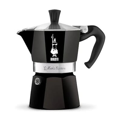 Bialetti Moka Color: iconische espressomachine op het fornuis, maakt echte Italiaanse koffie, mokkakan voor 6 kopje (250 ml), aluminium, zwart Bialetti Moka Color: iconische espressomachine op het fornuis, maakt echte Italiaanse koffie, mokkakan voor 6 kopje (250 ml), aluminium, zwart