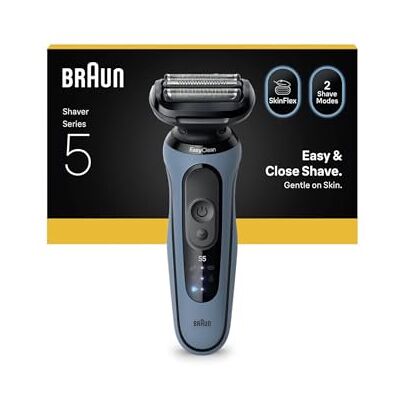 Braun Elektrisch scheerapparaat voor heren, serie 5, 52-A1000s, blauw Draadloos elektrisch scheerapparaat, baardtrimmer met 50 minuten batterij, waterdicht, Made in Germany, met beschermkap en Braun Elektrisch scheerapparaat voor heren, serie 5, 52-A1000s, blauw Draadloos elektrisch scheerapparaat, baardtrimmer met 50 minuten batterij, waterdicht, Made in Germany, met beschermkap en