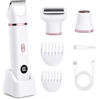 Carehabi Rasoir 3 en 1 pour femme Rasoir électrique pour bikini Étanche IPX6 Avec écran LED Double moteur Lame en céramique En acier inoxydable Blanc Carehabi Rasoir 3 en 1 pour femme Rasoir électrique pour bikini Étanche IPX6 Avec écran LED Double moteur Lame en céramique En acier inoxydable Blanc