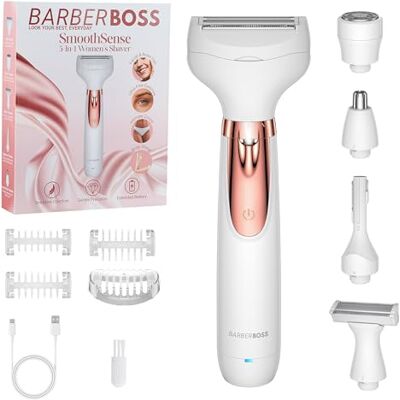 BARBERBOSS QR-8005 5-in-1 elektrisch scheerapparaat voor dames, oplaadbaar, voor lichaam, bikinilijn, gezicht, neus en wenkbrauwen, draadloos scheerapparaat voor dames, QR-8005 BARBERBOSS QR-8005 5-in-1 elektrisch scheerapparaat voor dames, oplaadbaar, voor lichaam, bikinilijn, gezicht, neus en wenkbrauwen, draadloos scheerapparaat voor dames, QR-8005