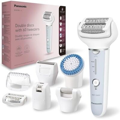 Panasonic ES-EY90-A503 Wet &Dry epilator, dubbele schijf 60 tangen, flexibele kop 90° draaibaar, 3 snelheden en led, 30 minuten batterijduur, draadloos, epilator, scheerkop, voetverzorgingskop Panasonic ES-EY90-A503 Wet &Dry epilator, dubbele schijf 60 tangen, flexibele kop 90° draaibaar, 3 snelheden en led, 30 minuten batterijduur, draadloos, epilator, scheerkop, voetverzorgingskop