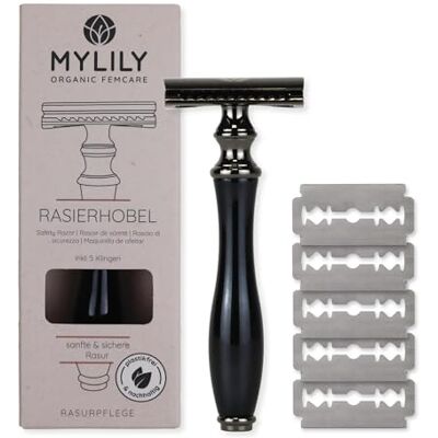 MYLILY ® Veiligheidsscheermes met 5 scheermesjes, neusscheermes, scheerapparaat voor dames, plasticvrij metalen scheerapparaat, intieme damestrimmer, lichaamstrimmer, afvalvrije set, zwart MYLILY ® Veiligheidsscheermes met 5 scheermesjes, neusscheermes, scheerapparaat voor dames, plasticvrij metalen scheerapparaat, intieme damestrimmer, lichaamstrimmer, afvalvrije set, zwart