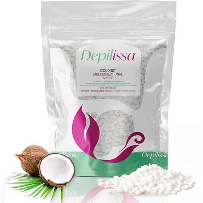 DEPILISSA Kokosnootwas, multidirectionele hypoallergene wax voor ontharing zonder vliesstrips, gemaakt in Italië, zachte ontharing voor gezicht, bikini en meer DEPILISSA Kokosnootwas, multidirectionele hypoallergene wax voor ontharing zonder vliesstrips, gemaakt in Italië, zachte ontharing voor gezicht, bikini en meer
