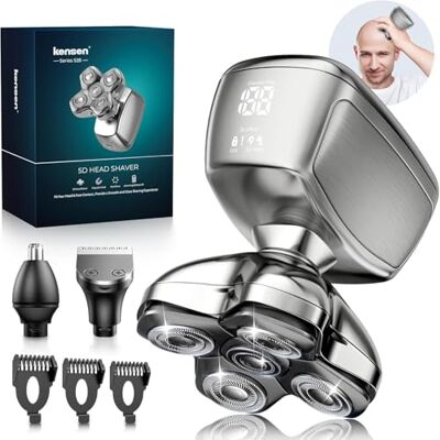 kensen Scheerapparaat voor heren, 5D, kaal haar, 120 minuten looptijd, schedel, schedel, waterdicht, schedel, droog en nat, met gezichtshaartrimmer en led-display en limietkam kensen Scheerapparaat voor heren, 5D, kaal haar, 120 minuten looptijd, schedel, schedel, waterdicht, schedel, droog en nat, met gezichtshaartrimmer en led-display en limietkam