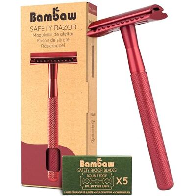 Bambaw Veiligheidsscheerapparaat van metaal, rood veiligheidsscheerapparaat, scheerapparaat voor dames en heren, baardscheerapparaat, handmatige scheerbeurt, mechanisch scheerapparaat, Bambaw Veiligheidsscheerapparaat van metaal, rood veiligheidsscheerapparaat, scheerapparaat voor dames en heren, baardscheerapparaat, handmatige scheerbeurt, mechanisch scheerapparaat,