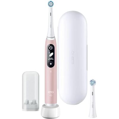 Oral-B iO 6 Sensitive Edition Elektrische tandenborstel, magnetische technologie, 2 borstels, 5 poetsmodi voor tandverzorging, display en reisetui, ontworpen door bruin, roze zand Oral-B iO 6 Sensitive Edition Elektrische tandenborstel, magnetische technologie, 2 borstels, 5 poetsmodi voor tandverzorging, display en reisetui, ontworpen door bruin, roze zand