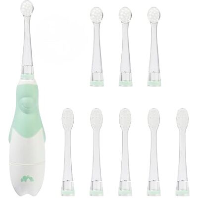 Bebeconfort Elektrische tandenborstel voor baby's, vanaf 18 maanden, tandenborstel op batterij, 8 reservekoppen, intelligente timer 2 minuten, heldere leds, stille motor, platte basis om rechtop te Bebeconfort Elektrische tandenborstel voor baby's, vanaf 18 maanden, tandenborstel op batterij, 8 reservekoppen, intelligente timer 2 minuten, heldere leds, stille motor, platte basis om rechtop te