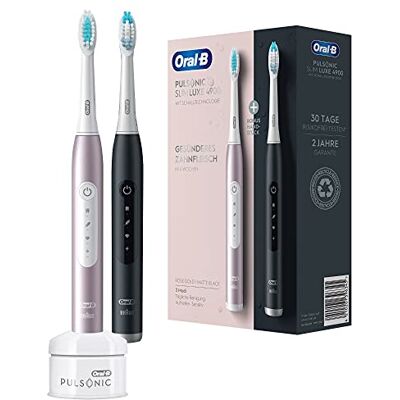 Oral-B Pulsonic Slim Luxe 4900 Elektrische, sonische tandenborstel 2 stuks 3 poetsmodi, voor tandhygiëne en gezond tandvlees Ontworpen door Braun zwart/roségoud Oral-B Pulsonic Slim Luxe 4900 Elektrische, sonische tandenborstel 2 stuks 3 poetsmodi, voor tandhygiëne en gezond tandvlees Ontworpen door Braun zwart/roségoud