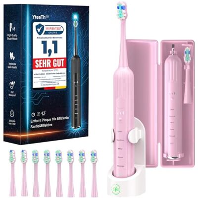YTEATH PRO Elektrische sonische tandenborstel voor volwassenen en kinderen, 5 poetsmodi met 3 intensiteitsniveaus, timer, 8 reserveborstelkoppen en reisetui, oplaadbaar Sonic Toothbrush YTEATH PRO Elektrische sonische tandenborstel voor volwassenen en kinderen, 5 poetsmodi met 3 intensiteitsniveaus, timer, 8 reserveborstelkoppen en reisetui, oplaadbaar Sonic Toothbrush