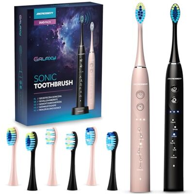 Berdsen Lot de 2 brosses à dents électriques soniques 6 modes de brossage 3 niveaux d'intensité 6 têtes de brosse Noir Rose Berdsen Lot de 2 brosses à dents électriques soniques 6 modes de brossage 3 niveaux d'intensité 6 têtes de brosse Noir Rose
