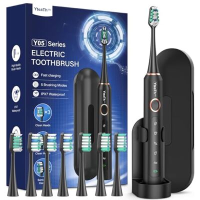 YTEATH PRO Elektrische sonische tandenborstel voor volwassenen en kinderen, elektrische tandenborstel met 8 borstelkoppen en 5 modi, batterijduur: 90 dagen, intelligente timer van 2 minuten YTEATH PRO Elektrische sonische tandenborstel voor volwassenen en kinderen, elektrische tandenborstel met 8 borstelkoppen en 5 modi, batterijduur: 90 dagen, intelligente timer van 2 minuten