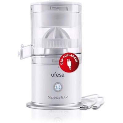Ufesa Squeeze & Go wit, elektrische citruspers, inlambric, multifunctionele fruittrekker, draagbare sapcentrifuge, USB-oplaadbaar, capaciteit 220 ml, 45 W vermogen, BPA-vrij Ufesa Squeeze & Go wit, elektrische citruspers, inlambric, multifunctionele fruittrekker, draagbare sapcentrifuge, USB-oplaadbaar, capaciteit 220 ml, 45 W vermogen, BPA-vrij