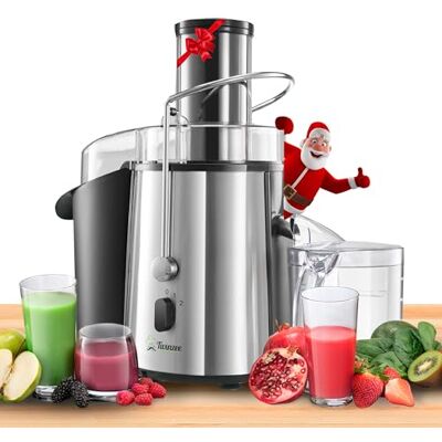 Twinzee Sapcentrifuge, 850 W, brede opening (75 mm), centrifuge voor fruit en groente, op antislipvoetjes Twinzee Sapcentrifuge, 850 W, brede opening (75 mm), centrifuge voor fruit en groente, op antislipvoetjes